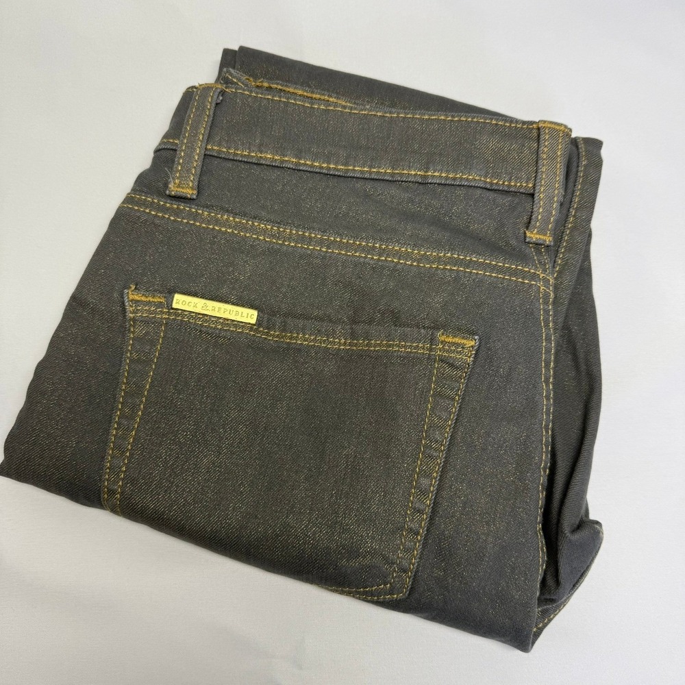 ROCK & REPUBLIC Gray / Metallic Gold skinny jeans Berlin size 6